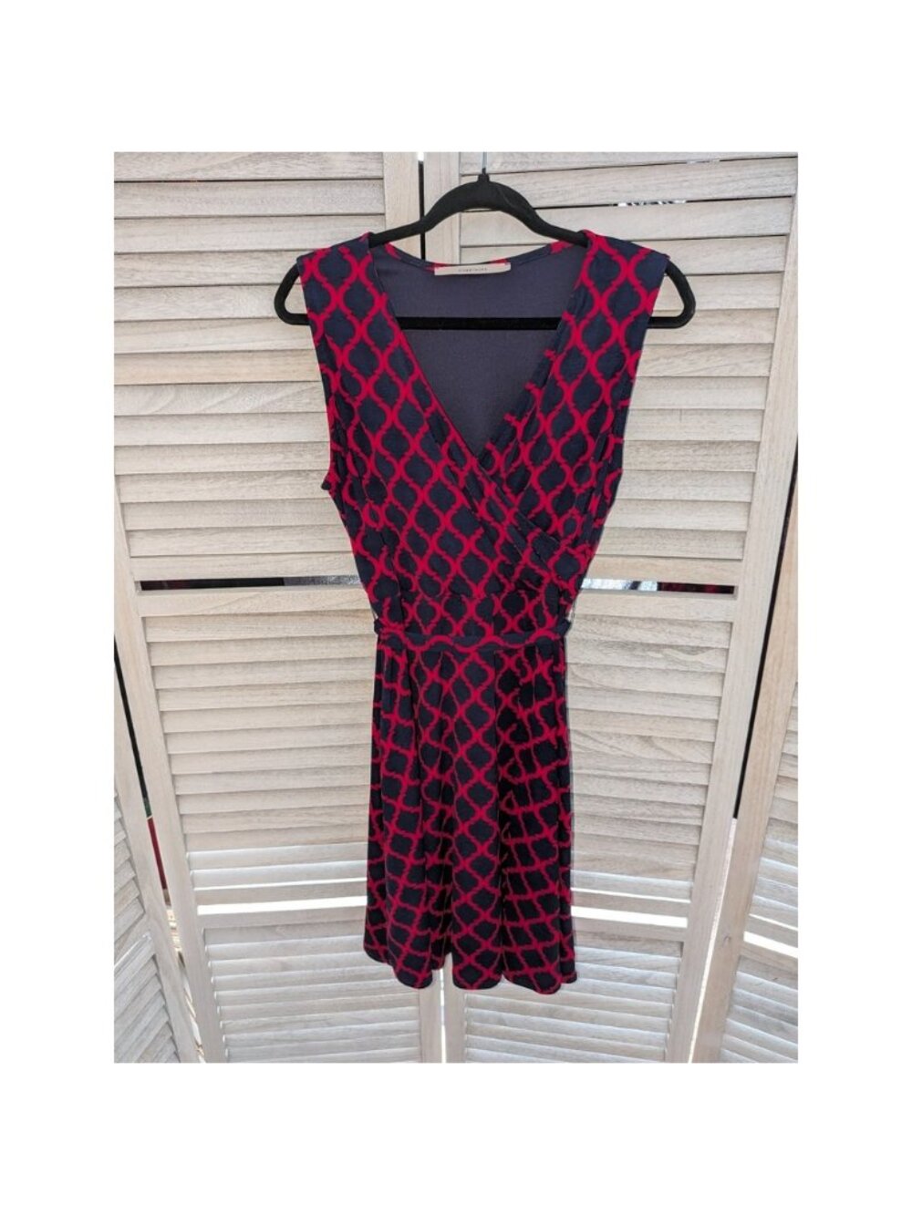 Hawthorn Womens XL Faux Wrap Dress Red Navy Blue Trellis Geometric‎ Sleeveless
